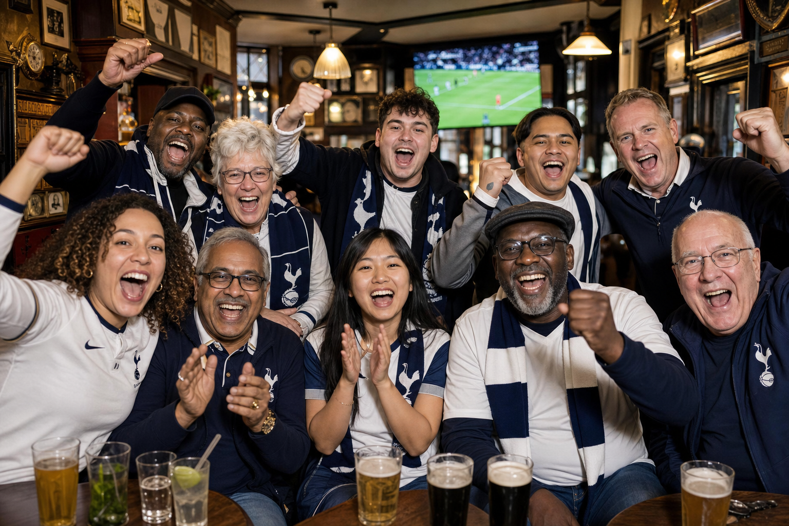 Supporters gathered around a table in a pub before a match